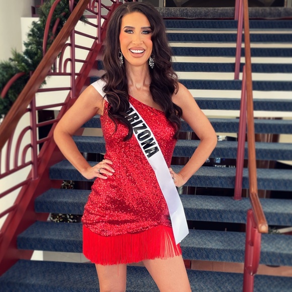 Marc Defang Red Sparkle Dress w/ fringe, one shoulder - Picture 1 of 2
